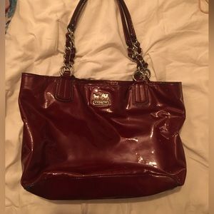 Coach Madison Glossy Leather Tote- Burgundy